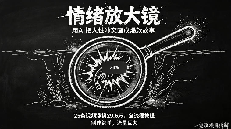 AI制作“情绪放大镜“视频，25条视频涨粉29.6W粉，流量巨大，制作简单，全流程教程-大象聊项目