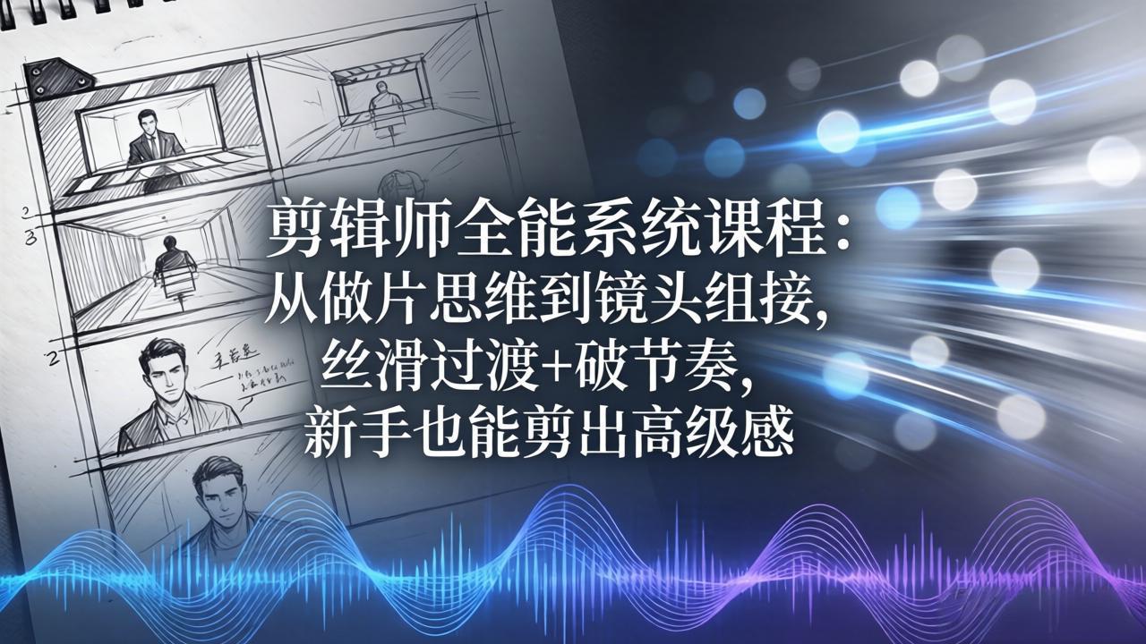 剪辑师全能系统课程：从做片思维到镜头组接，丝滑过渡+破节奏，新手也能剪出高级感-大象聊项目
