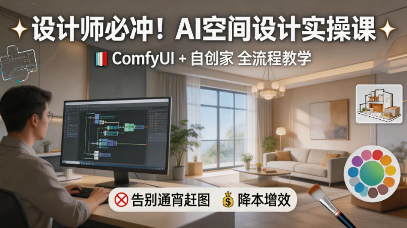 设计师必冲！AI空间设计实操课，ComfyUI+自创家全教学，告别通宵赶图，降本增效-大象聊项目