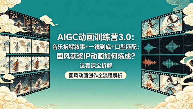 AIGC动画训练营3.0：音乐拆解叙事+一镜到底+口型匹配：国风获奖IP动画如何炼成？这套课全拆解-大象聊项目