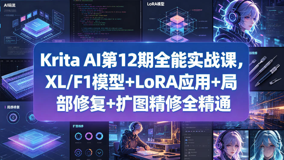 Krita AI第12期全能实战课，XL/F1模型+LoRA应用+局部修复+扩图精修全精通-大象聊项目