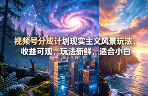 视频号分成计划现实主义风景玩法，收益可观，玩法新鲜，适合小白-大象聊项目