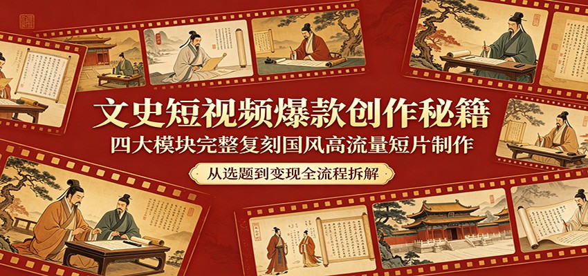 文史短视频爆款创作秘籍：四大模块完整复刻国风高流量短片制作-大象聊项目