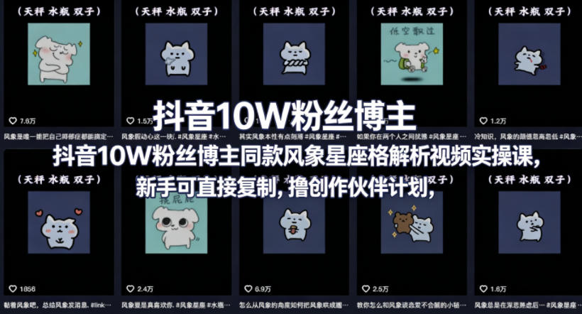 抖音10W粉丝博主同款星座性格解析视频实操课，新手可直接复制，撸创作伙伴计划，分成计划等-大象聊项目