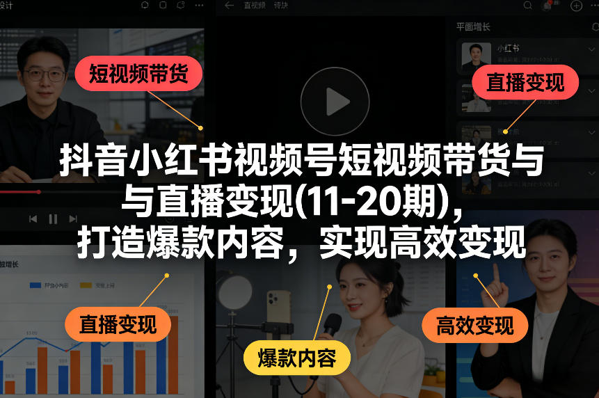 抖音小红书视频号短视频带货与直播变现(10-21期)，打造爆款内容，实现高效变现(更新05月08日)-大象聊项目