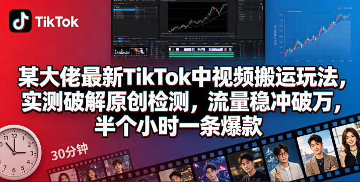 某大佬最新TikTok中视频搬运玩法，实测破解原创检测，流量稳冲破万，半个小时一条爆款-大象聊项目