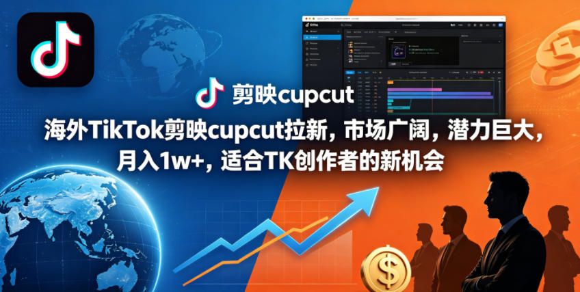 海外TikTok剪映cupcut拉新，市场广阔，潜力巨大，月入1w+，适合TK创作者的新机会-大象聊项目