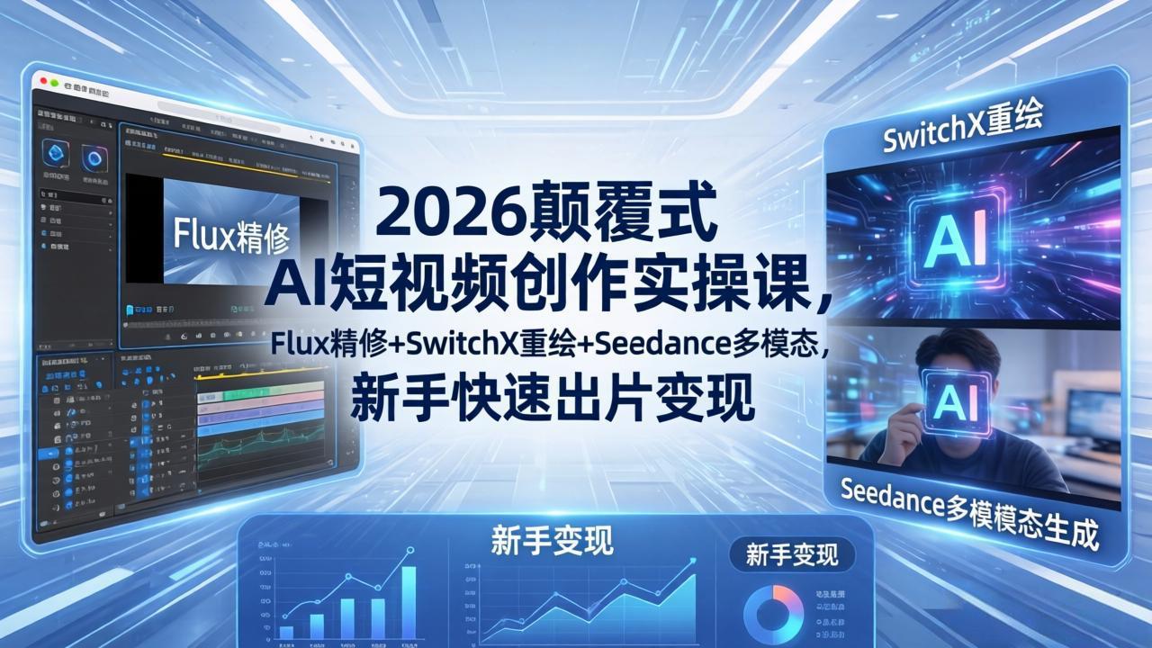 2026颠覆式 AI短视频创作课-5月更新，Flux精修+SwitchX重绘+Seedance多模态，新手快速出片变现-大象聊项目