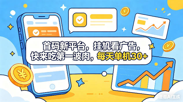 首码新平台，挂G自动看广告，快来吃第一波肉，每天单机30+，可矩阵放大【揭秘】-大象聊项目