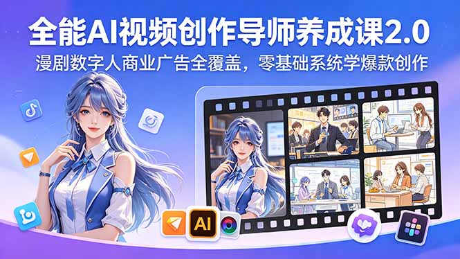 全能AI视频创作导师养成课2.0，漫剧数字人商业广告全覆盖，零基础系统学爆款创作-大象聊项目