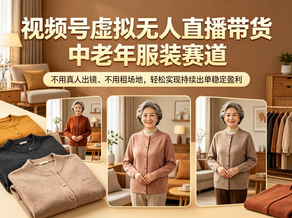 视频号虚拟无人直播带货中老年服装赛道，不用真人出镜、不用租场地，轻松实现持续出单稳定盈利-大象聊项目
