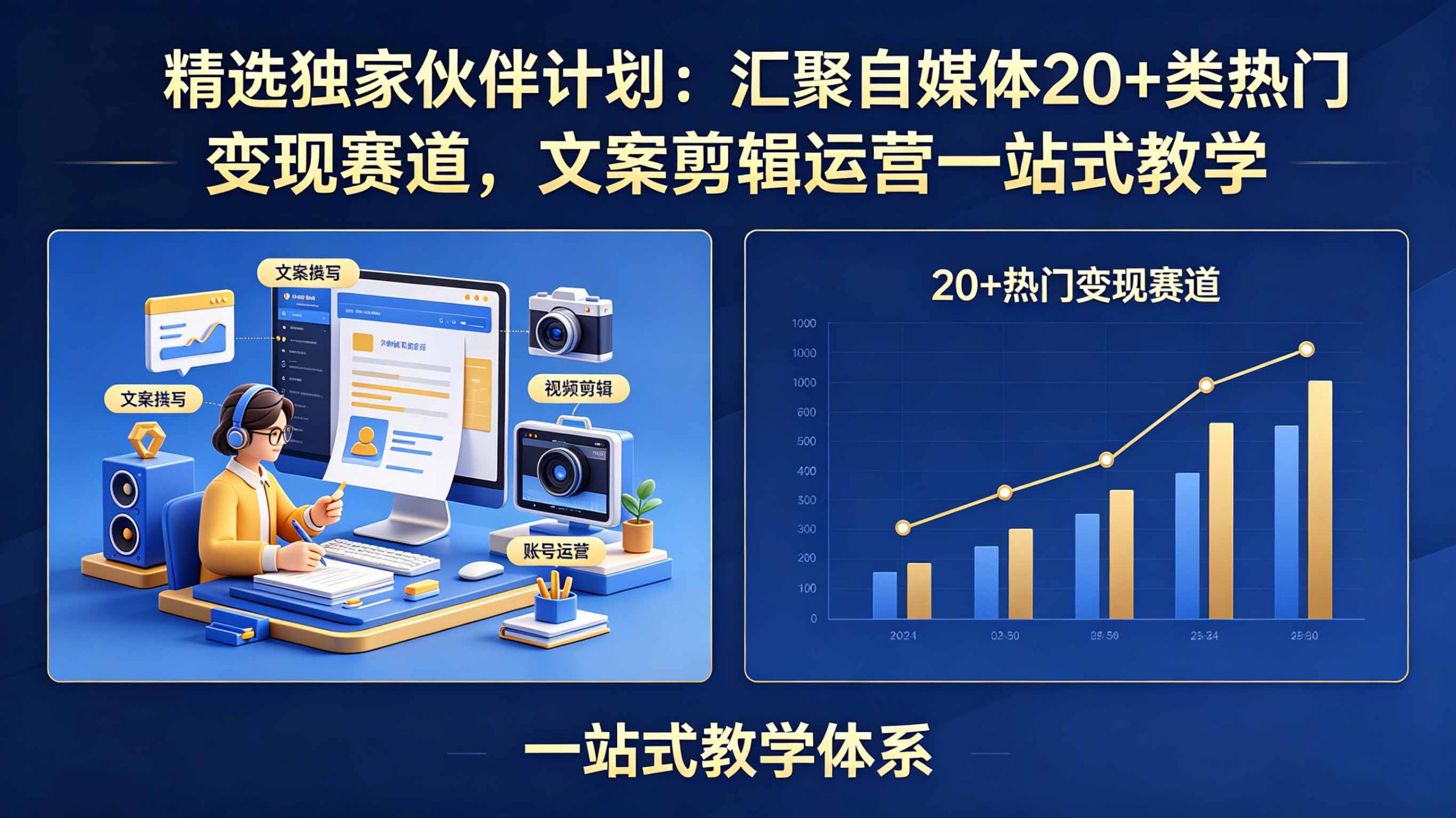 精选独家伙伴计划:汇聚自媒体20+类热门变现赛道,文案剪辑运营一站式教学-大象聊项目