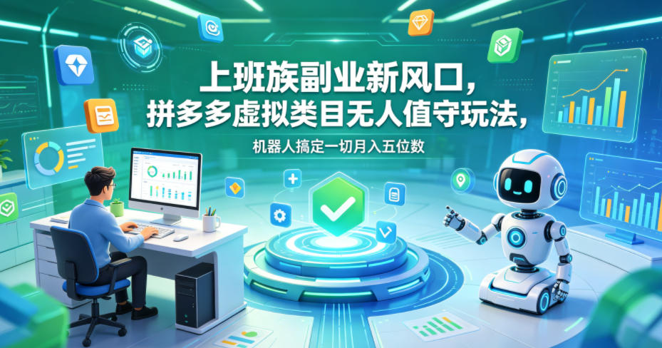 上班族副业新风口，拼多多虚拟类目无人值守玩法，机器人搞定一切月入五位数【揭秘】-大象聊项目