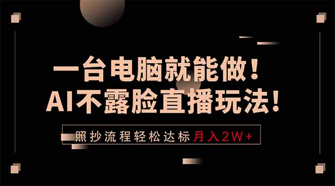 一台电脑就能做！AI不露脸直播玩法，照抄流程轻松达标月入2W+-大象聊项目