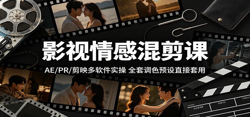 影视情感混剪课：AE/PR/剪映多软件实操，全套调色预设直接套用-大象聊项目