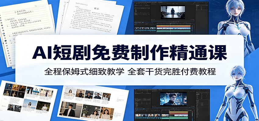AI短剧免费制作精通课：全程保姆式细致教学，全套干货完胜付费教程-大象聊项目