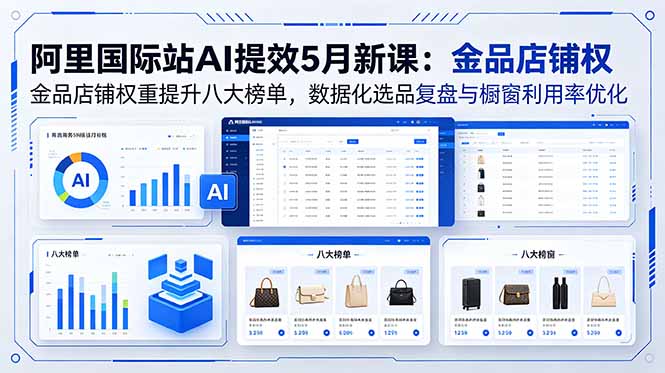 阿里国际站AI提效5月新课：金品店铺权重提升八大榜单，数据化选品复盘与橱窗利用率优化-大象聊项目