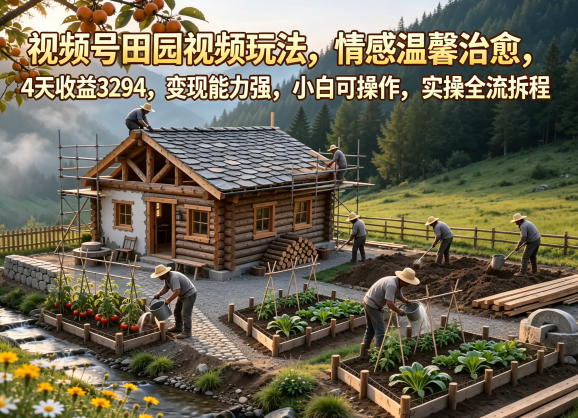 视频号田园视频玩法，情感温馨治愈，4天收益3294，变现能力强，小白可操作，实操全流程拆解-大象聊项目