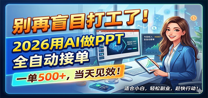别再盲目打工了！2026用AI做PPT全自动接单，一单5张+，当天见效！-大象聊项目