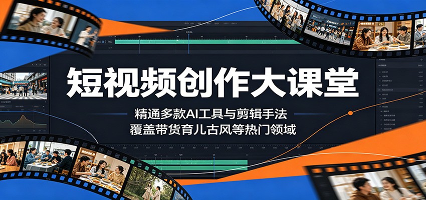 短视频创作大课堂：精通多款AI工具与剪辑手法，覆盖带货、育儿、古风等热门领域-大象聊项目