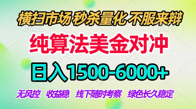 2026美金掘金新风口-纯算法对冲震撼上线！日入1500-6000+，长久合规稳健，轻松摆脱死工资，…-大象聊项目
