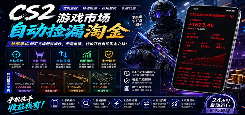CSGO挂机捡漏项目通过利用游戏饰品交易机制，结合薄凉软件辅助捡漏，实现盈利-大象聊项目