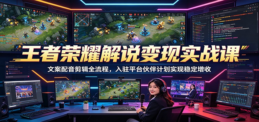 王者荣耀解说变现实战课：文案配音剪辑全流程，入驻平台伙伴计划实现稳定增收-大象聊项目