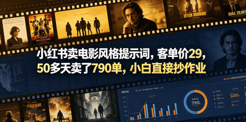 小红书卖电影风格提示词，客单价29，50多天卖了790单，小白直接抄作业！-大象聊项目