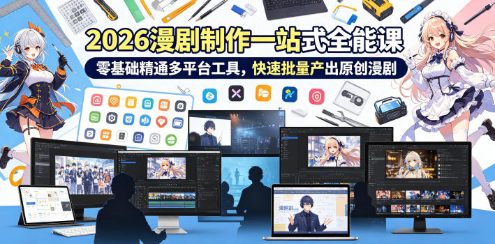 2026 AI漫剧制作一站式全能课，零基础精通多平台工具，快速批量产出原创漫剧-大象聊项目