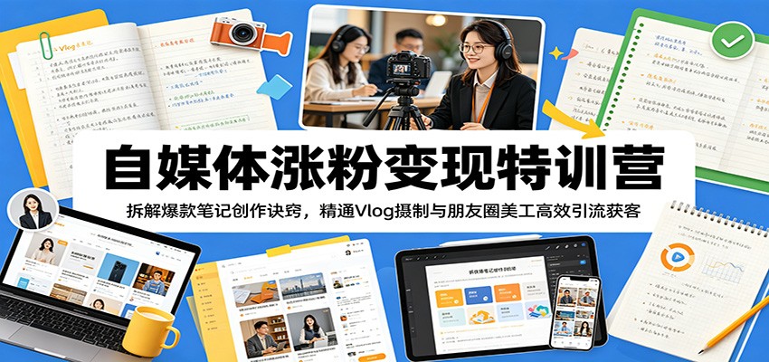 自媒体涨粉变现特训营：拆解爆款笔记创作诀窍，精通Vlog摄制与朋友圈美工高效引流获客-大象聊项目