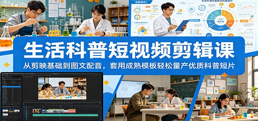 生活科普短视频剪辑课：从剪映基础到图文配音，套用成熟模板轻松量产优质科普短片-大象聊项目