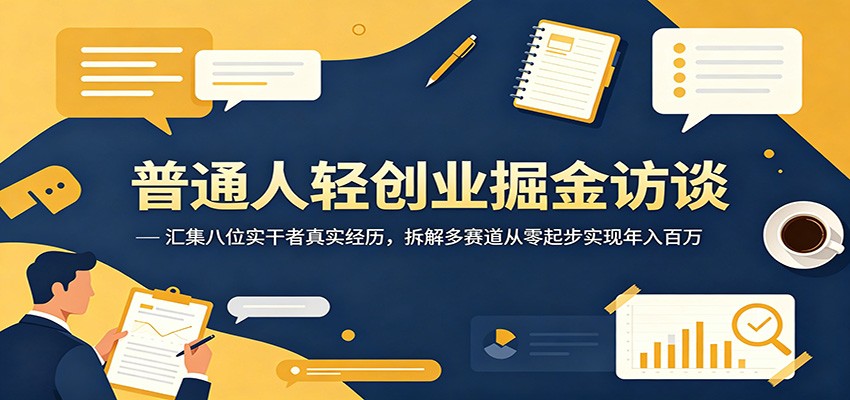 普通人轻创业掘金访谈：汇集八位实干者真实经历，拆解多赛道从零起步实现年入百万-大象聊项目