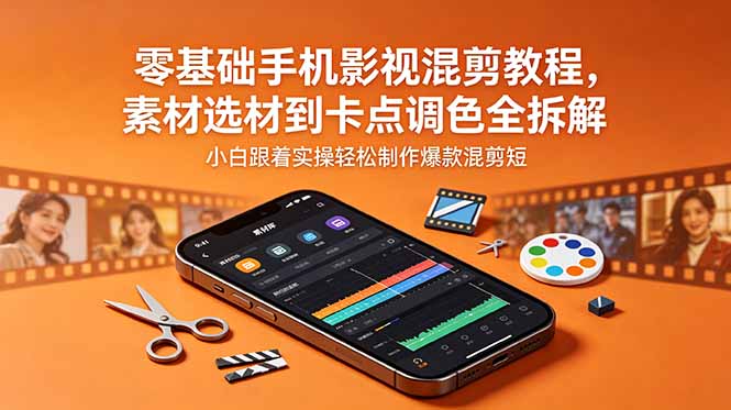 零基础手机影视混剪教程，素材选材到卡点调色全拆解，小白跟着实操轻松制作爆款混剪短片-大象聊项目