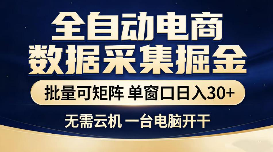 全自动电商数据采集掘金，批量可矩阵单窗口日入30+，无需云机一台电脑开干【揭秘】-大象聊项目