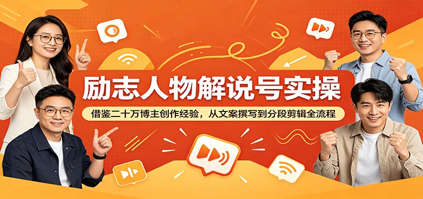 励志人物解说号实操：借鉴二十万博主创作经验，从文案撰写到分段剪辑全流程-大象聊项目