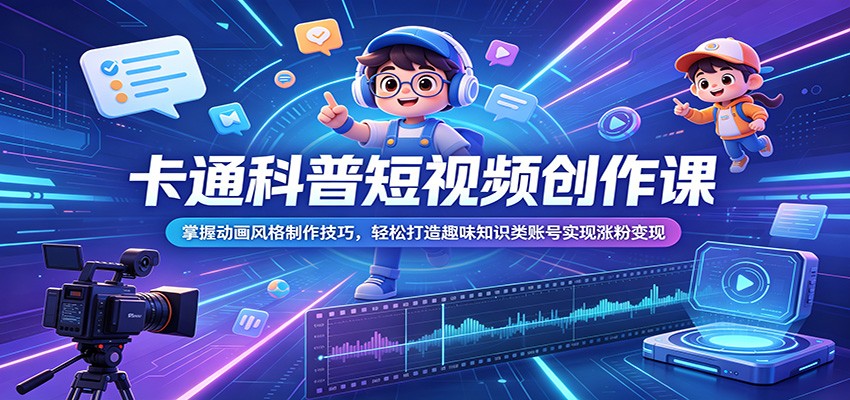 卡通科普短视频创作课：掌握动画风格制作技巧，轻松打造趣味知识类账号实现涨粉变现-大象聊项目