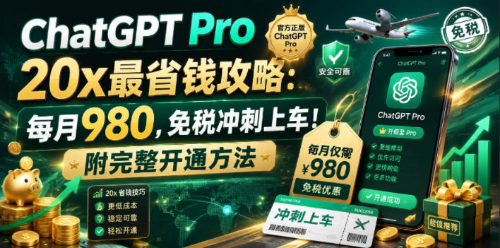 ChatGPT Pro 20x最省钱攻略：每月980，免税冲刺上车！附完整开通方法【文档】-大象聊项目