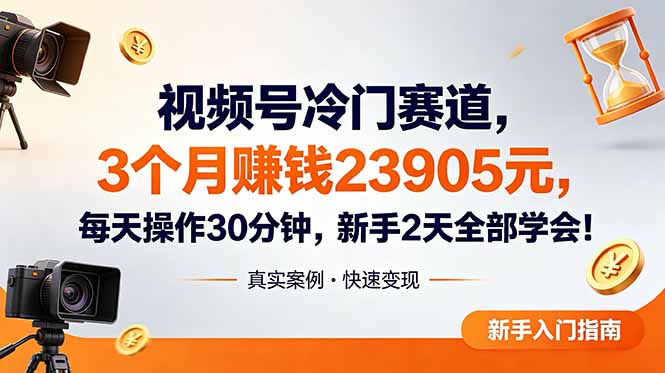 视频号冷门赛道，3个月变现23905元，新手2天学会 每天操作30分钟！-大象聊项目