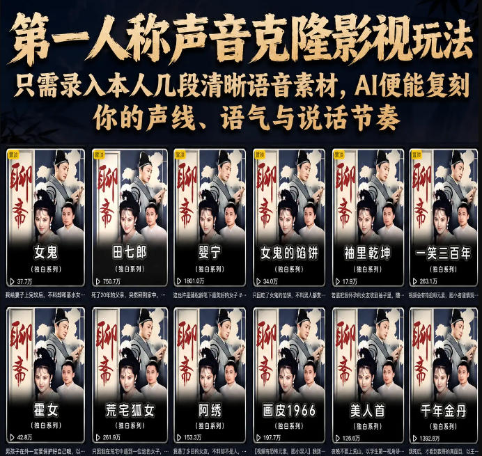第一人称声音克隆影视玩法，只需录入本人几段清晰语音素材，AI便能复刻你的声线、语气与说话节奏-大象聊项目