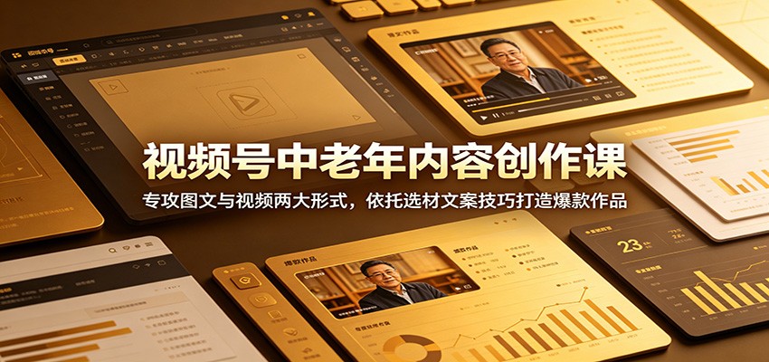 视频号中老年内容创作课：专攻图文与视频两大形式，依托选材文案技巧打造爆款作品-大象聊项目