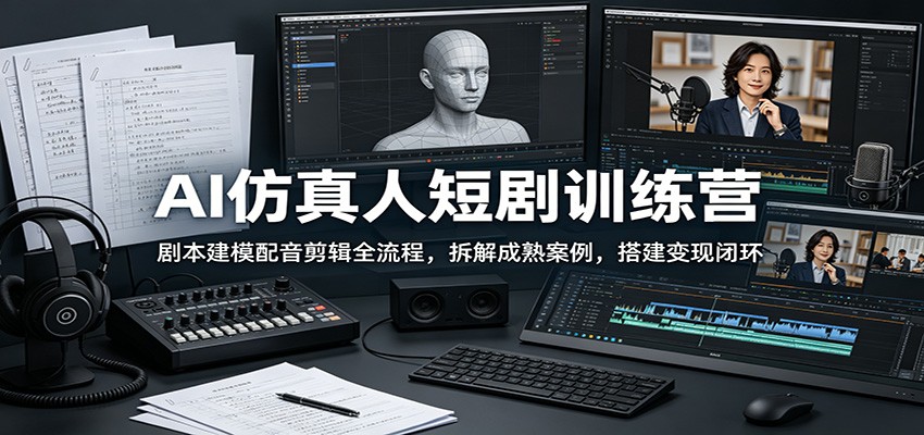 AI仿真人短剧训练营：剧本建模配音剪辑全流程，拆解成熟案例，搭建变现闭环-大象聊项目