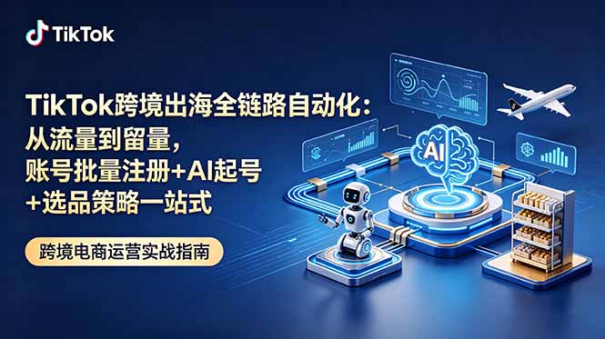TikTok跨境出海全链路自动化：从流量到留量，账号批量注册+AI起号+选品策略一站式-大象聊项目