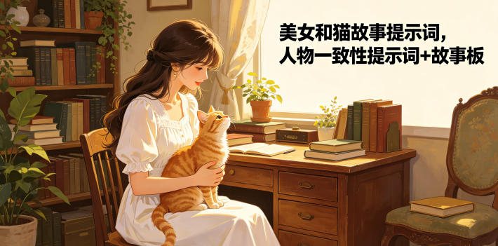 美女和猫故事提示词，人物一致性提示词+故事板-大象聊项目