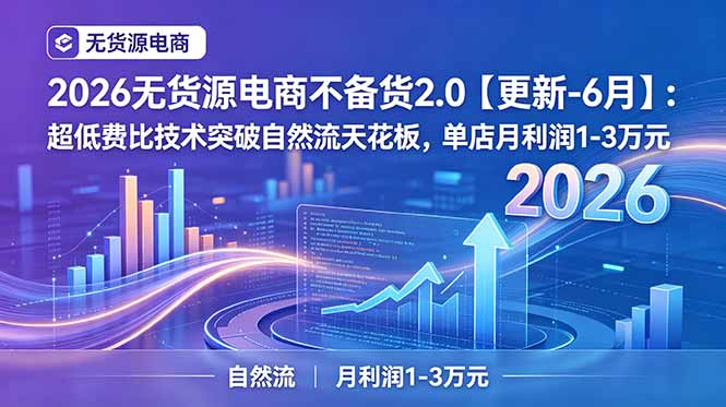 2026无货源电商不备货2.0【更新-6月】：超低费比技术突破自然流天花板，单店月利润1-3万元-大象聊项目