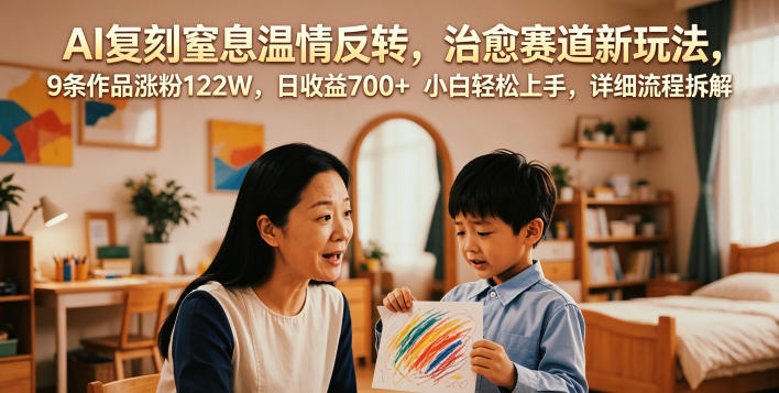AI复刻窒息温情反转，治愈赛道新玩法，9条作品涨粉122W，日收益700+ 小白轻松上手，详细流程拆解-大象聊项目