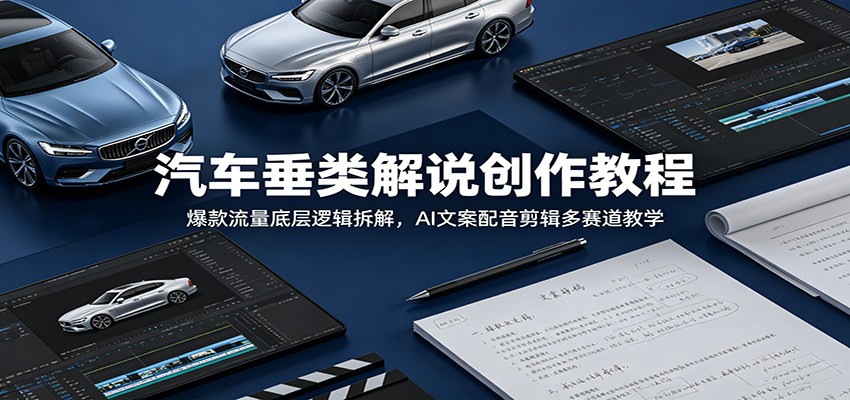 汽车垂类解说创作教程：爆款流量底层逻辑拆解，AI文案配音剪辑多赛道教学-大象聊项目