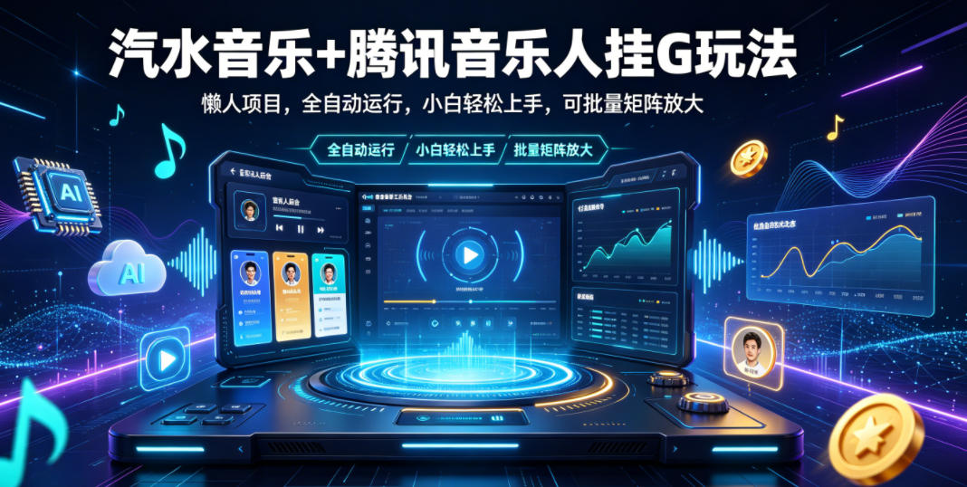 汽水音乐+腾讯音乐人挂G玩法，懒人项目，全自动运行，小白轻松上手，可批量矩阵放大【揭秘】-大象聊项目