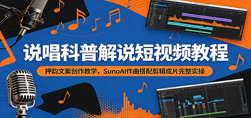 说唱科普解说短视频教程：押韵文案创作教学，SunoAI作曲搭配剪辑成片完整实操-大象聊项目