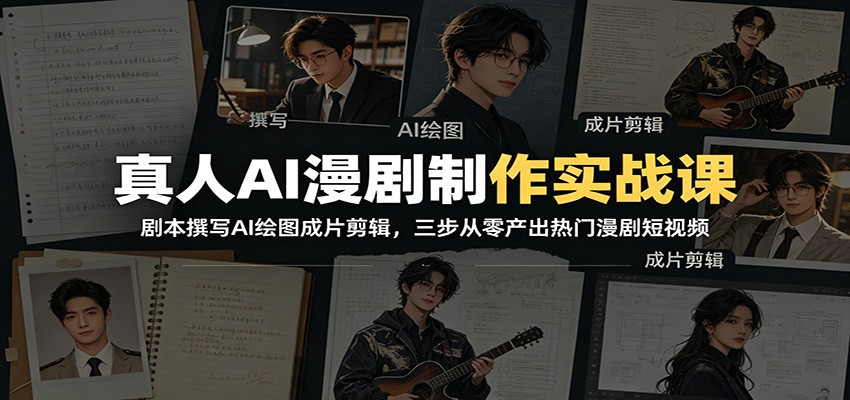真人AI漫剧制作实战课：剧本撰写AI绘图成片剪辑，三步从零产出热门漫剧短视频-大象聊项目