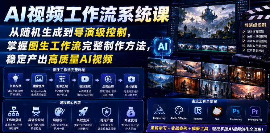 AI视频工作流系统课，从随机生成到导演级控制，掌握图生工作流完整制作方法，稳定产出高质量AI视频-大象聊项目